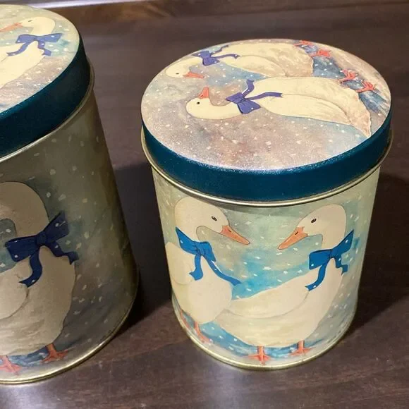 Vintage Nesting Blue Ribbon Duck Geese Metal Tin Canisters Set of 3 - Picture 4 of 10